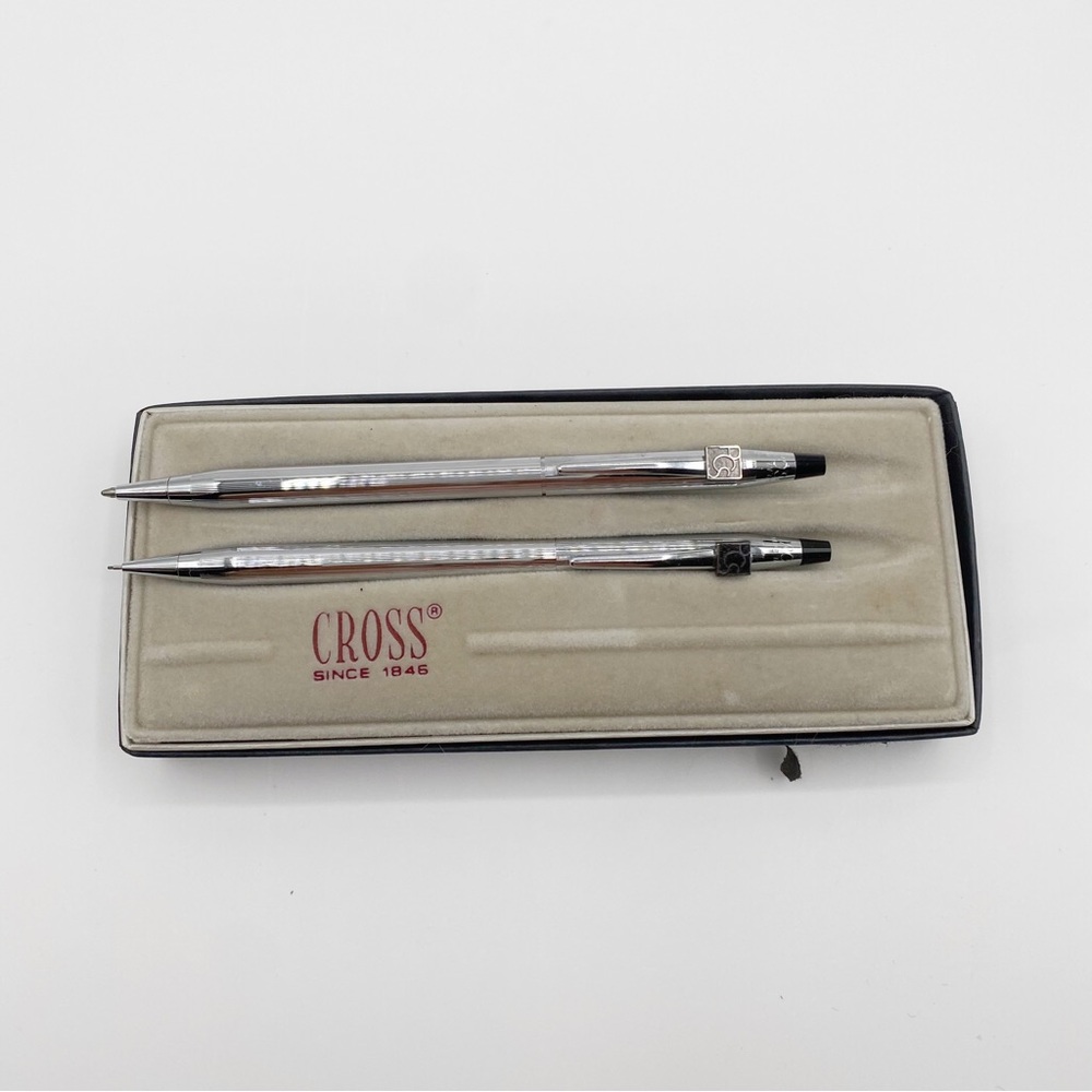 Vintage CROSS Chrome Ball Point Pen & Mechanical Pencil Set